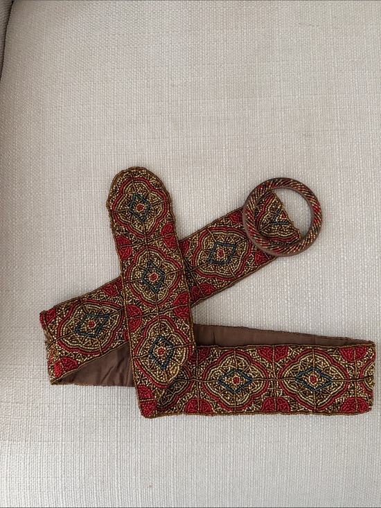 Mary McFadden Red, Gold, Blue Beaded Embroidered Belt
